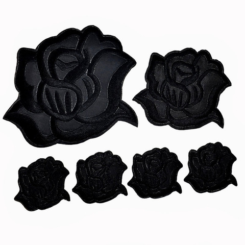 5/10Pcs Black Rose Patch Fabric Appliques Embroidered Iron On Clothing Coats Jeans Pants Badge Accessory ► Photo 1/5