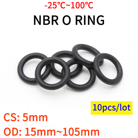 10pcs NBR O Ring Seal Gasket CS 5mm OD 15~105mm Nitrile Butadiene Rubber Spacer Oil Resistance Washer Round Shape Black ► Photo 1/4