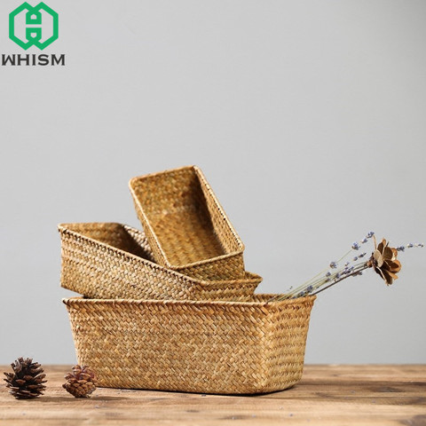 WHISM Weaving Storage Basket Rattan Fruit Storage Box Handmade Tea Holder Seagrass Picnic Basket Wickerwork Cosmetics Organizer ► Photo 1/6