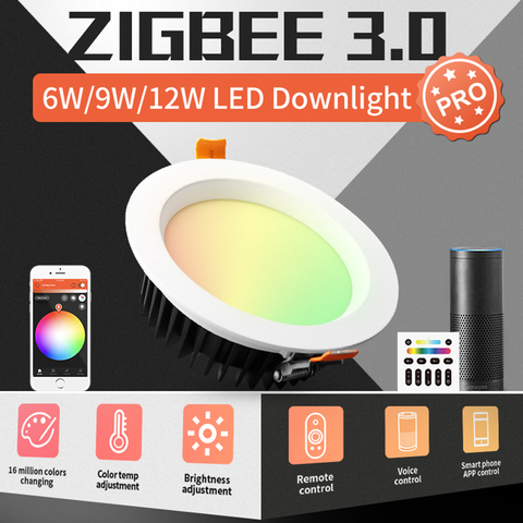 GLEDOPTO ZigBee 3.0 Smart Ceiling Downlight Pro RGBCCT 6W/9W/12W work with Alexa Echo Plus SmartThings App/Voice/Remote Control ► Photo 1/6