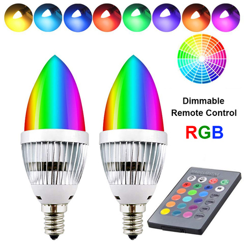 E12 E14 Candelabra LED Bulb RGB 3W 16 Color Changeable LED Lamp Candle Light Remote Control Dimmable LED Light Bulbs Home Decor ► Photo 1/6