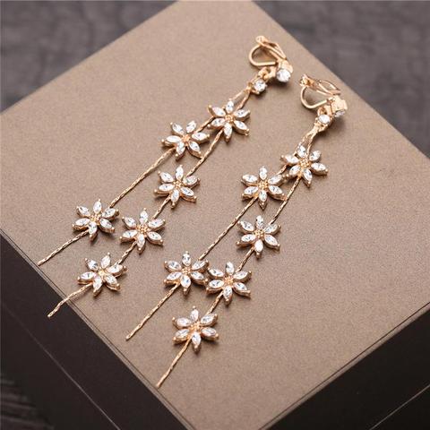 1 Pair of No Piercing Glass Rhinestone Stud Earring Bridal Flower Dangle Ear Clips Wedding Party Jewelry ► Photo 1/6