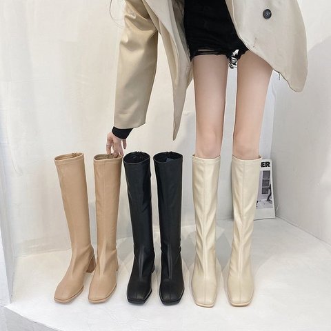2022 New Winter Style with Fleece Medium Chunky Heel Knight Boots Women's High Tube Thinner-looked High Heel Shorty Long Boots ► Photo 1/6