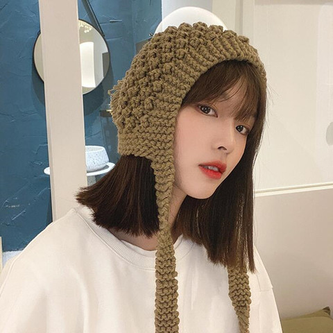 H3582 Pure Color Knitting Bomber Hat Women Ear Protection Autumn Winter Korean Warm Cap Fashion Lovely Outdoor Earmuff Girl Hats ► Photo 1/6