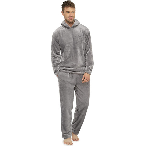 Men Plush Teddy Fleece Pajamas Winter Warm Pyjamas Overall Suits Plus Size Sleepwear Daily Hooded Pajama Sets For Adult Men F4 ► Photo 1/6