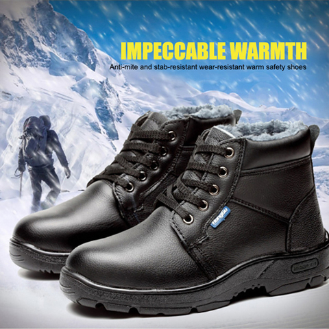 Winter Cotton Safety Work Shoes Men Boots Size 35-46 Cow Leather Puncture-Proof Casual Shoes Man Warm Ankle Boots Indestructible ► Photo 1/6