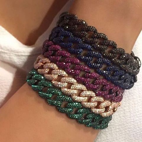 Hip Hop Bling Bling Iced Out Miami Cuban Chain bracelets micro pave rainbow red green blue cz colorful women men fashion jewelry ► Photo 1/6