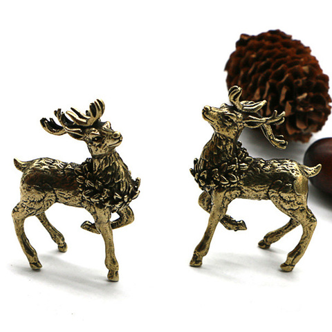 Antique Copper Deer Ornaments 1 Pair Solid Brass Sika Deer Figurines Lucky Feng Shui Crafts Sculpture Home Office Desk Deoration ► Photo 1/6