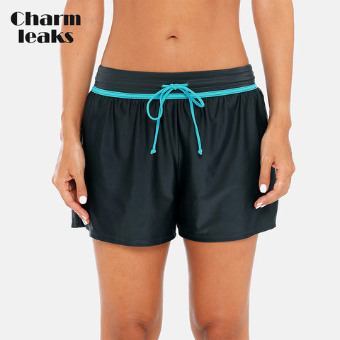 Charmleaks Women Swimming Shorts Patchwork Bikini Bottom Strappy Adjustable Swimwear Briefs Boy Shorts Swimming Trunks ► Photo 1/6