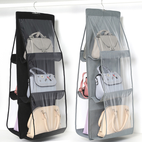 6 Pocket Hanging Handbag Organizer for Wardrobe Closet Transparent Storage Bag Door Wall Clear Sundry Shoe Bag with Hanger Pouch ► Photo 1/6