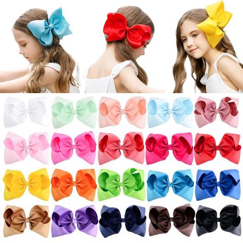 6 Inch Big Grosgrain Ribbon Solid Hair Bows With Clips Girls Kids Hair Clips Headwear Boutique Hair Accessories ► Photo 1/6