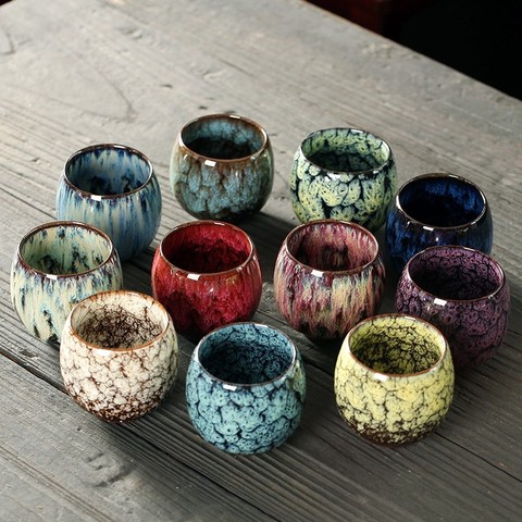 1pcs/2pcs/4pcs Kiln Change China Ceramic Tea Cup Porcelain Kung Fu Cups set Pottery Drinkware Tableware Wholesale Egg Style ► Photo 1/5