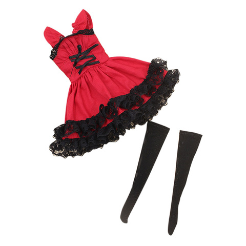 fashion dress for 1/6 doll lace & bow, red dress with leggings ► Photo 1/5
