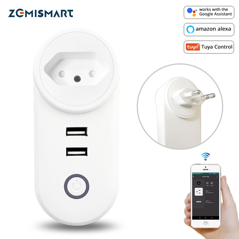 Smart WiFi Power Plug Outlet Socket Includes 2 USB Port Tuya App Control Timer Function Work with Alexa Google Home Assistant ► Photo 1/6