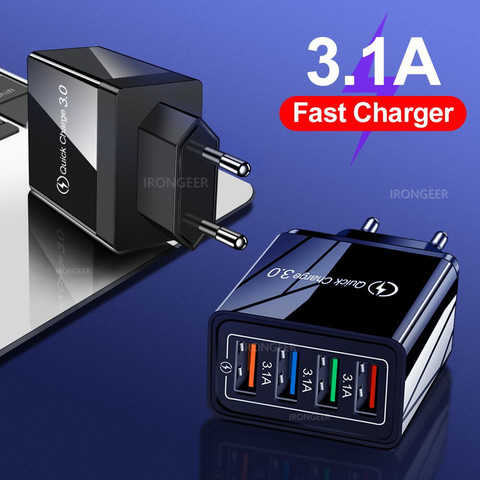 Quick Charge 4.0 3.0 USB Charger Universal 4 Port Fast Charging EU US Plug Power Adapter For Samsung S10 iPhone 11 Tablet Charge ► Photo 1/6