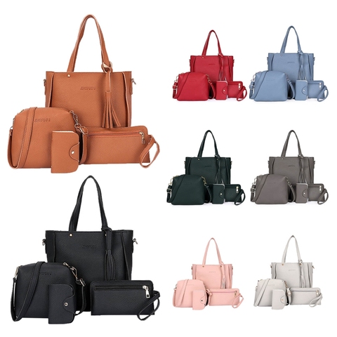 4pcs Women Fashion Leather Handbag Shoulder Bag Tote Purse Messenger Satchel Set Ladies Shoulder Bag Handbags Bag Set ► Photo 1/6