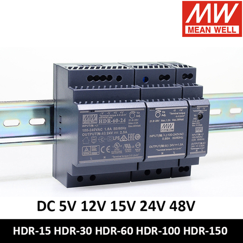 MEAN WELL DIN Rail power supply12v 24v 5V 15V 24V 48V HDR-15 HDR-30 HDR-60 HDR-100 HDR-150 Meanwell Slim LED Driver HDR-150-24 ► Photo 1/6