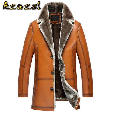 Winter Fur Jacket Real Leather for Men 6XL Street Mens Coat Shearling Velvet Fur Jacket Russian Winter Trench Coats Streetwear ► Photo 1/6