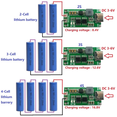 1-4A Multi-cell Type-c Step-up Boost Li-po Polymer Li-ion Charger DC 3-6V to 8.4V 12.6V 16.8V for 7.4V 11.1V 14.8V 18650 ► Photo 1/6