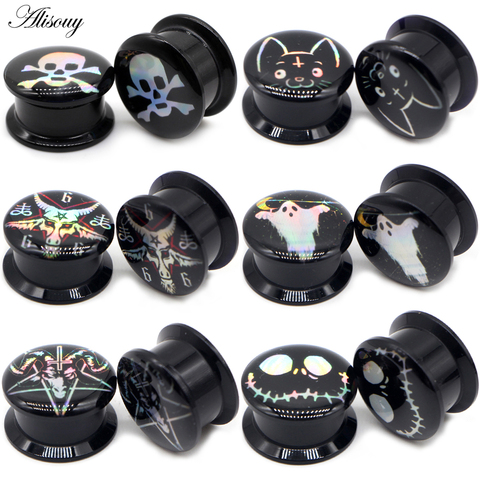 Alisouy 2pc Black Acrylic Screw Punk Ear Gauges Plugs Ear Expanders Double Flared Ear Stretcher Ear Tunnel Piercing Body Jewelry ► Photo 1/6