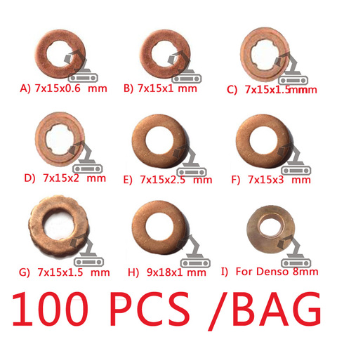 100pcs 7x15mm EURO-III common rail injector nozzle copper pad gasket for diesel injector sealing, diesel pump repair tool parts ► Photo 1/5