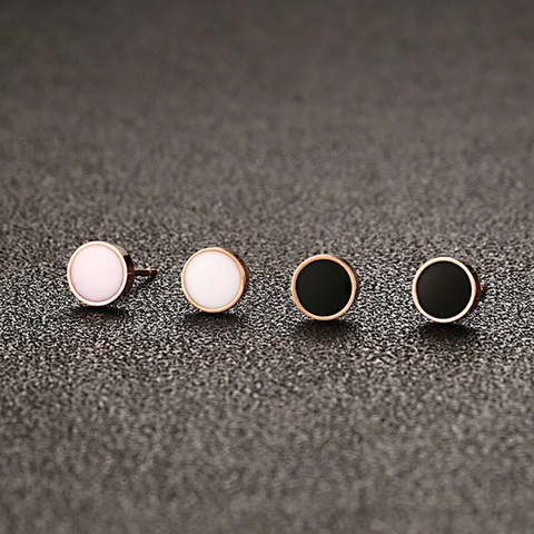 Vnox Small Stainless Steel Stud Earrings Round Enamel Female Earings Jewelry Pink Gold Color ► Photo 1/6
