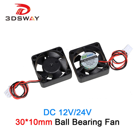 3DSWAY 3D Printer Parts Cooling Fan Ball Bearing Fan High Speed 10000RPM 30*30*10mm 12V 24V With XH2.54-2P Dupont Wires 150mm ► Photo 1/5