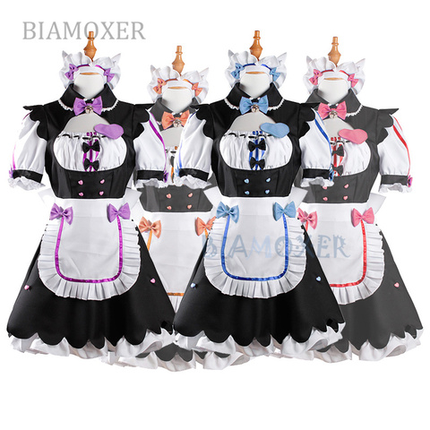 Biamoxer Womens NEKOPARA Chocola Vanilla Maid Cosplay Costume Sexy Cute Dress Full Set ► Photo 1/6