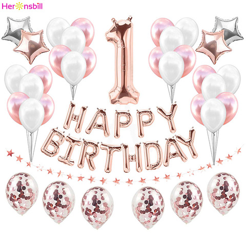 First Happy Birthday Balloons Foil Number Ballon Banner 1st Baby Boy Girl Party Decorations My 1 One Year Supplies Rose Gold ► Photo 1/6