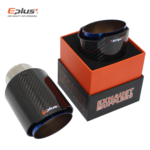 EPLUS Car carbon fiber Muffler Tip Exhaust System Universal Straight Stainless Blue Exhaust Pipe Mufflers Multiple nozzle For Ak ► Photo 1/6