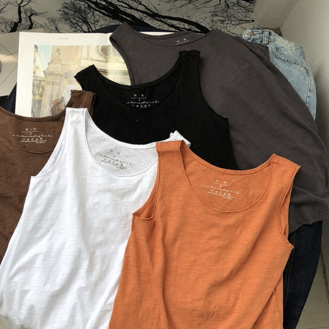 Summer Casual Cotton Vest Camisole Women Solid O-neck White Yellow Harajuku Vest Top Camisetas Mujer Tank Tops ► Photo 1/6