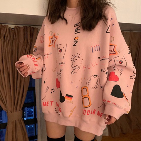 Harajuku Hip Hop Sweatshirt For Women Printing Crew Neck Loose Hoodie Autumn Long Sleeve Oversized Pullover Female Tops Hoodies ► Photo 1/6