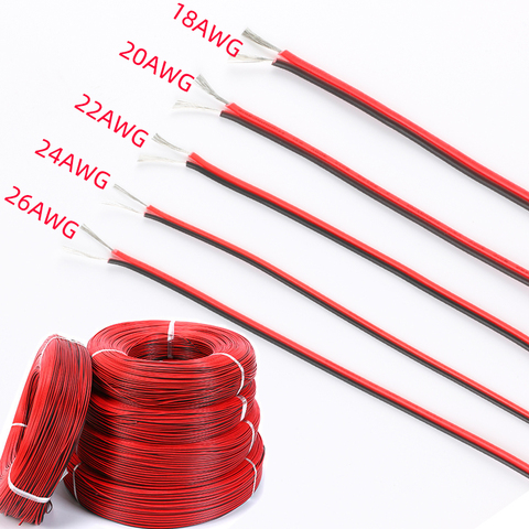 10/5 Meters Electrical Wire Tinned Copper 2 Pin AWG 18/20/22/24/26 insulated PVC Extension LED Strip Cable Red Black Wire ► Photo 1/6