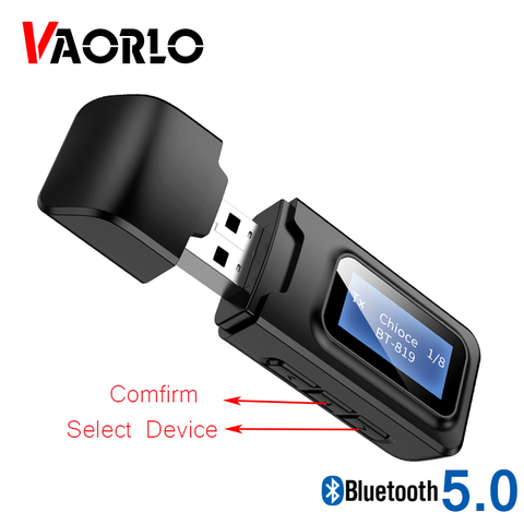 VAORLO USB 5.0 Adapter 2 In 1 LCD Display Optional Device Connection Bluetooth Receiver Transmitter For TV Headphone Low Latency ► Photo 1/6