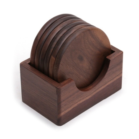 6Pcs/Set Walnut Wood Coasters Placemats Decor Round Heat Resistant Drink Mat Pad ► Photo 1/6