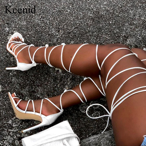 Kcenid 2022 New women gladiator knee high sandals open toe lace up cross strappy sandals women high heels fashion sexy shoes ► Photo 1/6