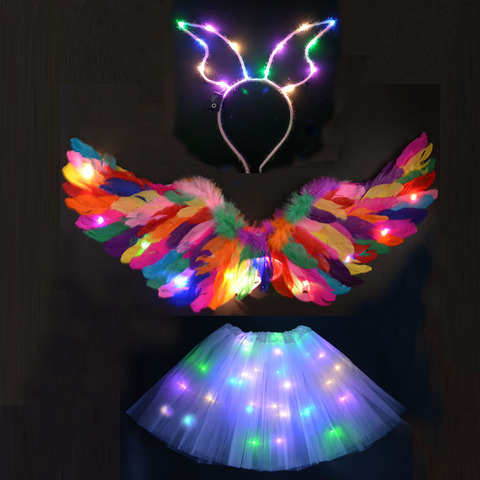 LED Light Tutu Skirt Ear Hairband Glow Angel Head Wear Cosplay Costume Birthday Gift Wedding Neon Party Led Clothes Decor ► Photo 1/6