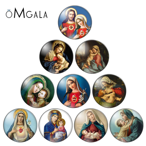 10pcs Round Glass Cabochon Angel Baby Virgin Mary Pattern Glass Dome Demo Flat Back Making Jewelry Findings For Badge Keychain ► Photo 1/6