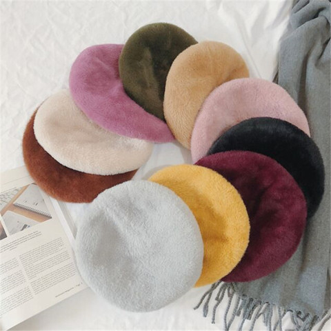 New Fashion Cheap Rabbit Fur Winter Beret Hat for Women Knitted Hat fashion Beret for Adult Girl Solid Colors Fashion Lady Cap ► Photo 1/6