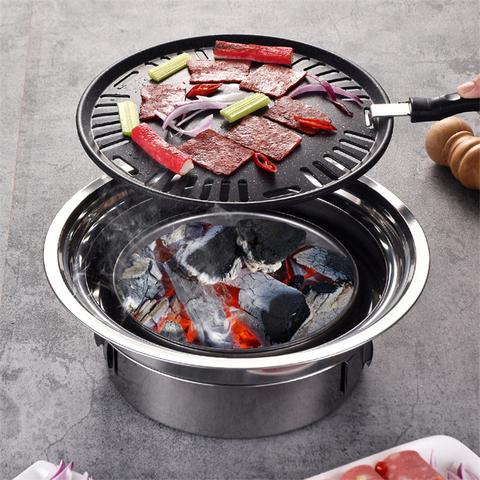 Stainless Steel Korean Charcoal Barbecue Grill Round Non-stick Barbecue Grills Portable Charcoal Grill for Outdoor Camping BBQ ► Photo 1/6