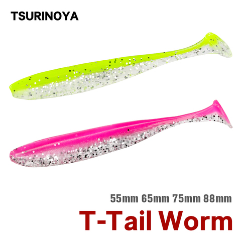 TSURINOYA 55mm 65mm T Tail Wrom Fishing Lures Soft Lure Artificial Bait Tackle Jerkbaits Pike Bass Double Color Baits ► Photo 1/6