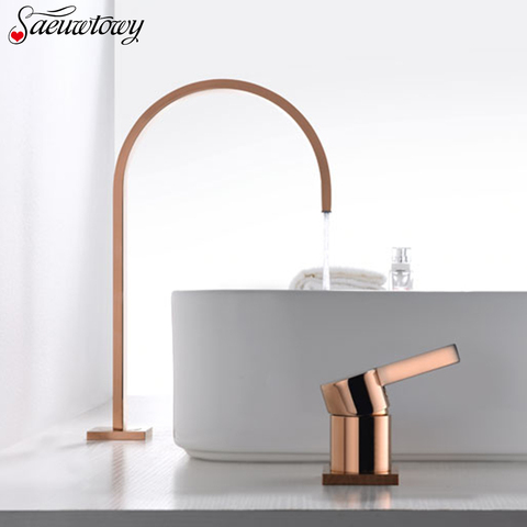 Rose Gold Basin Faucet Bathroom Extra Long Water Pipe Two Hole Bathroom Tap Washbasin Faucet 360 Degree Rotation  Brushed Golden ► Photo 1/6