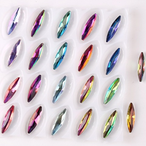 Glass crystal 4*15mm slim Navette shape Rainbow & Jelly candy ABcolors point back Glue on rhinestone beads applique diy trimming ► Photo 1/6