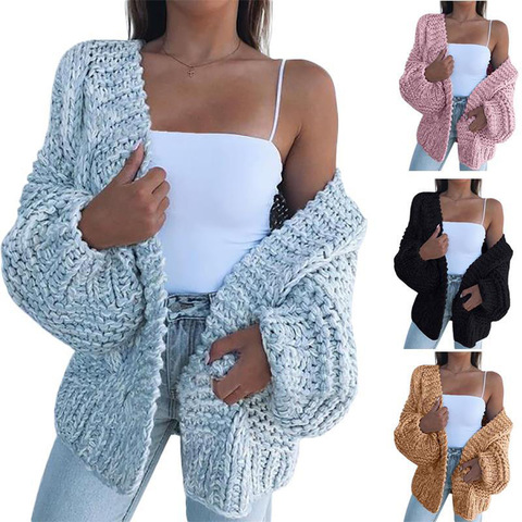 Lady v-neck Solid Color Slim Long Cardigan Winter Autumn Warm Outwears Sweaters Women's Knitted Sweaters V-F ► Photo 1/6