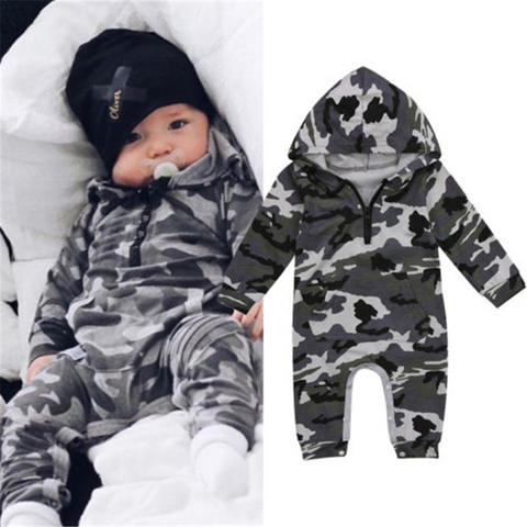 Infant Baby Boy Hooded Camouflage Romper Newborn Baby Camo Long Sleeve Warm Autumn Jumpsuit Outfit Boys Clothing ► Photo 1/6