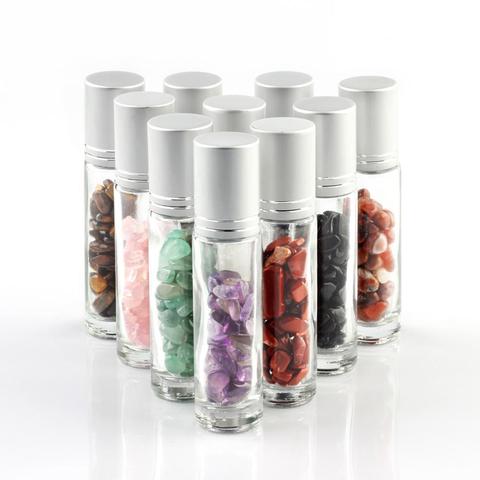 1pc Refillable Liquids Glass Essential Oil Perfume Bottles Natural Stone Roller Ball Irrgular Crystal Chips For Reiki Healing ► Photo 1/6