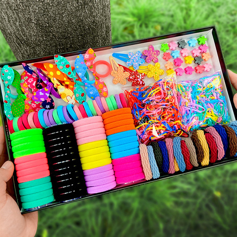 Girls Candy Color Cute Elastic Hair Bands Set Flower Hair Ring Hair Clip Child Baby Ponytail Holder Headband Hair Accessories ► Photo 1/6