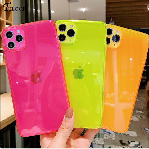 Neon Fluorescent Color Phone Cases For iphone 12 11 Pro Max 12 Mini X XR XS Max 6 6S 7 8 Plus SE 2022 Fully protected soft cover ► Photo 1/6