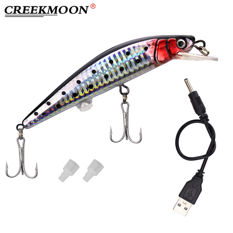Electronic Artificial Bait USB Charging Rechargeable LED T Fish Vibrate Winter Ice Fishing Fake Lure Triple Hook Fishing Baits ► Photo 1/6