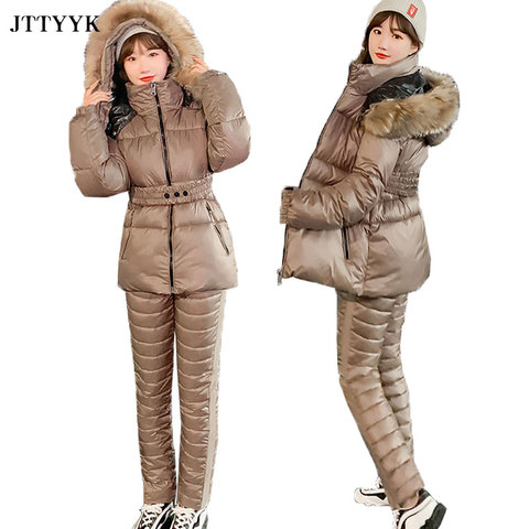 Fashion Two Piece Outfits Women Sets Hooded Coat And Cotton pants Winter Jacket Parka Ladies Thick 2 Piece Set Casual Tracksuits ► Photo 1/6